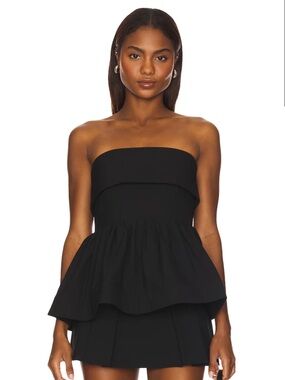 Lovers + Friends Black Strapless Peplum Top